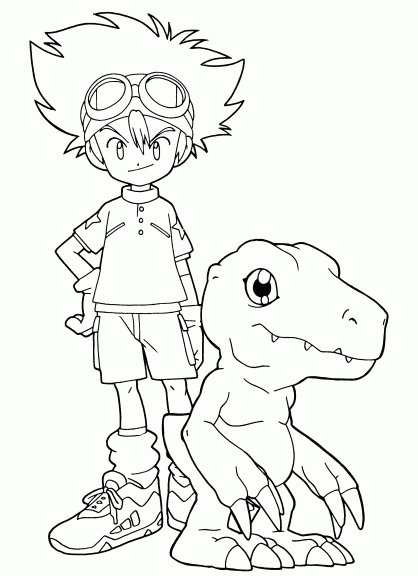 Digimon Taichi en Agumon kleurplaat