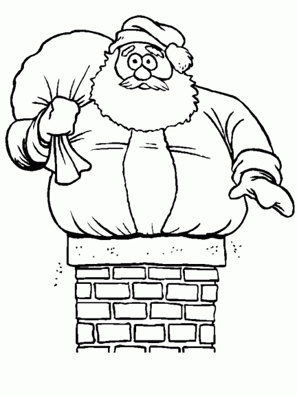 Dibujo de Papá Noel en la chimenea para colorear