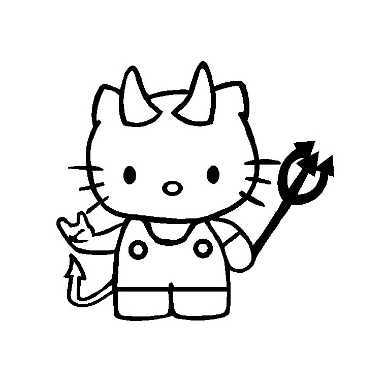 Hello Kitty coloring page as devil to print and color