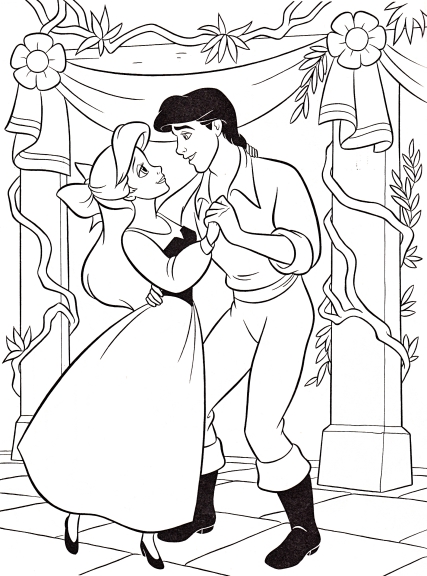 Desenho de Princesa Ariel e Eric para colorir